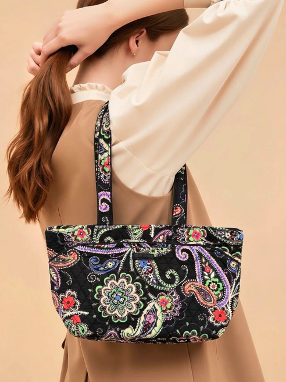 Vera Bradley Medium Quilted Mulicolor Kiev Paisley Trimmed Tote Bag